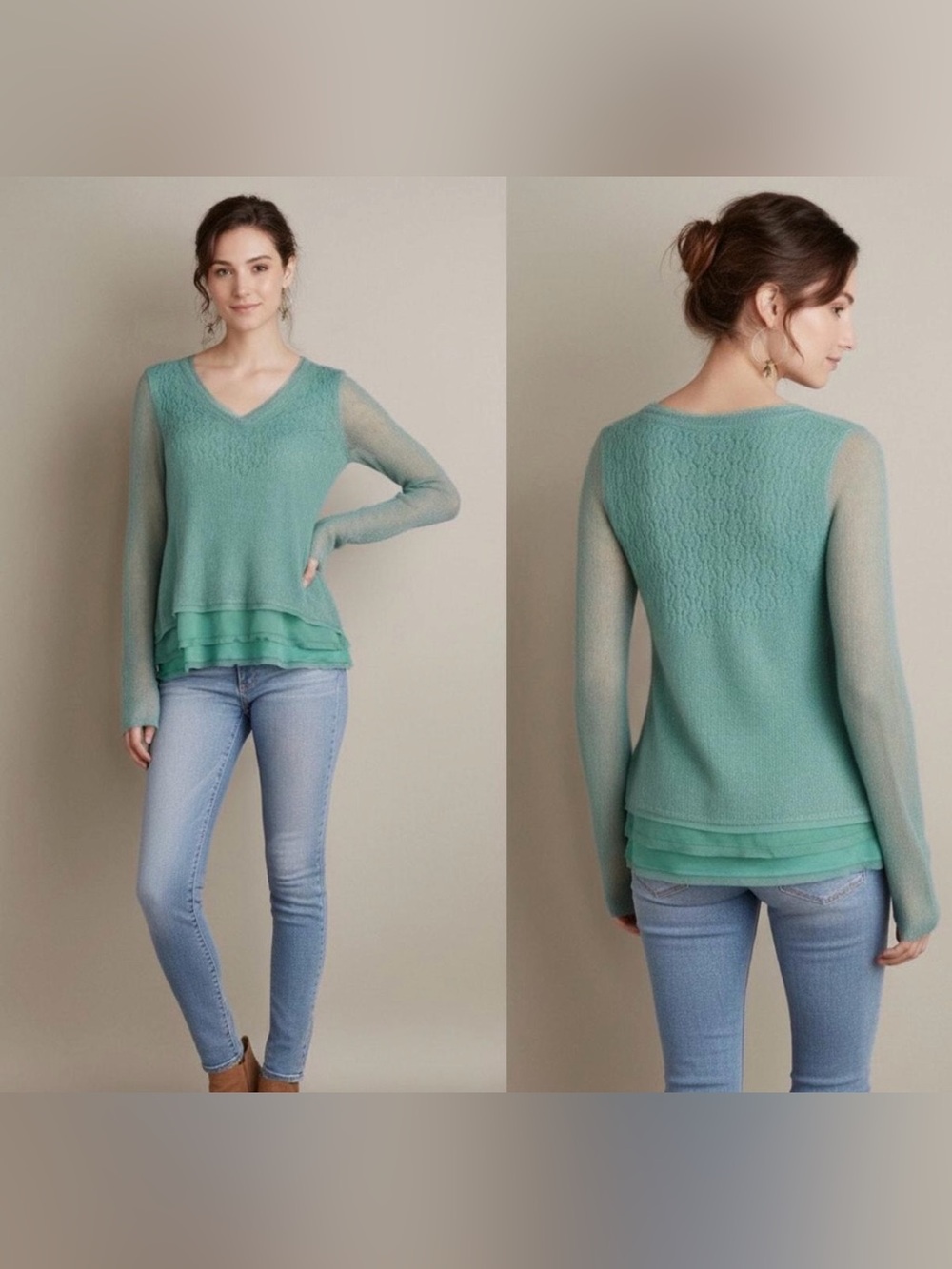 Anthropologie Knitted & Knotted Irina layered sweater alpaca wool blend
